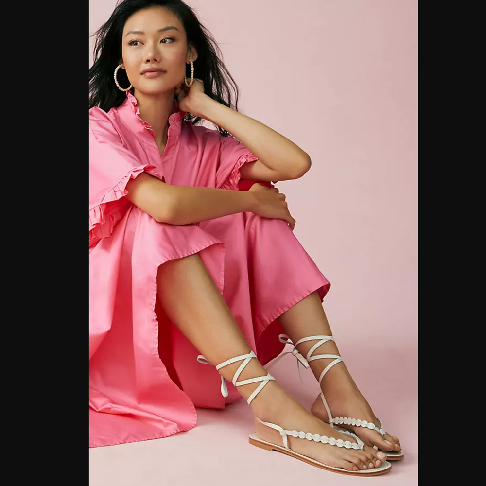 Anthropologie Pilcro Tie-Up White Thong Sandals - Size 8 (US)